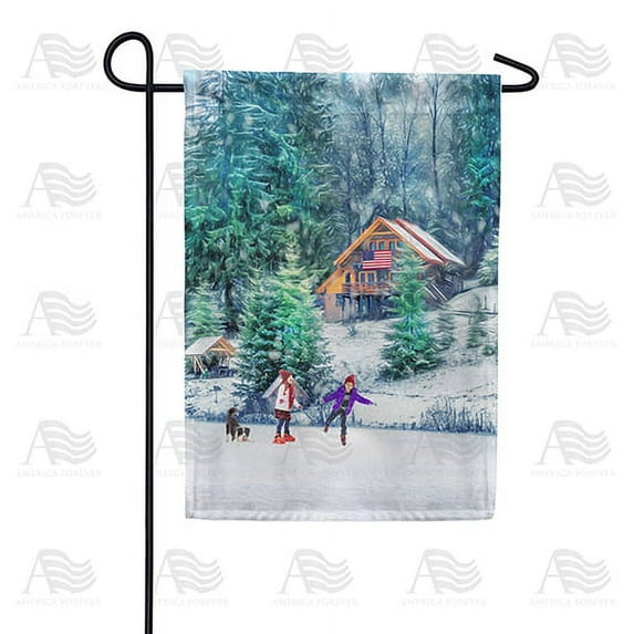 America Forever Winter Cabin Garden Flag Double Sided Vertical 12.5 x 18 inches for Outdoor, Yard, Porch Happy Holiday Welcome Winter Farmhouse Forest Family Garden Décor