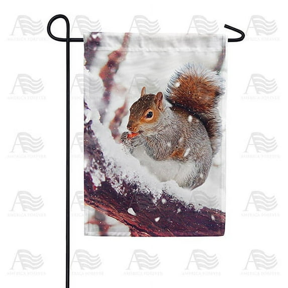 America Forever Winter Garden Flag Squirrel Double Sided Vertical Decorative 12.5 x 18 inches for Outdoor, Yard, Porch Happy Holidays Welcome Winter Snowfall Snowflakes Acorn and Squirrel Décor