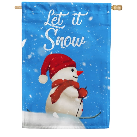 America Forever Winter Let it Snow House Flag Double Sided Vertical Decorative 28 x 40 inches for Outdoor, Yard, Porch Happy Holidays Ice Skating Winter Snowman Skiing Snowfall House Flag
