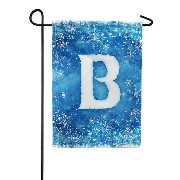 America Forever Winter Monogram Letter B Garden Flag Vertical Double Sided 12.5 x 18 inches Snowy Winter Holiday Seasonal Flags for Outdoor, Yard, Porch Decoration, Blue Background, Snowflake Flag