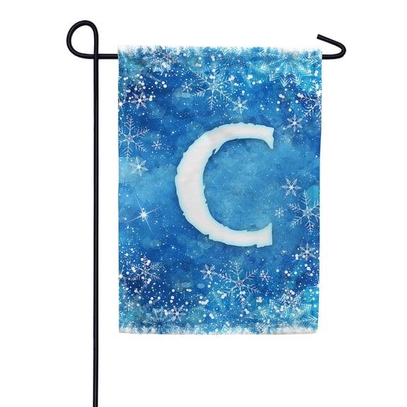 America Forever Winter Monogram Letter C Garden Flag Vertical Double Sided 12.5 x 18 inches Snowy Winter Holiday Seasonal Flags for Outdoor, Yard, Porch Decoration, Blue Background, Snowflake Flag