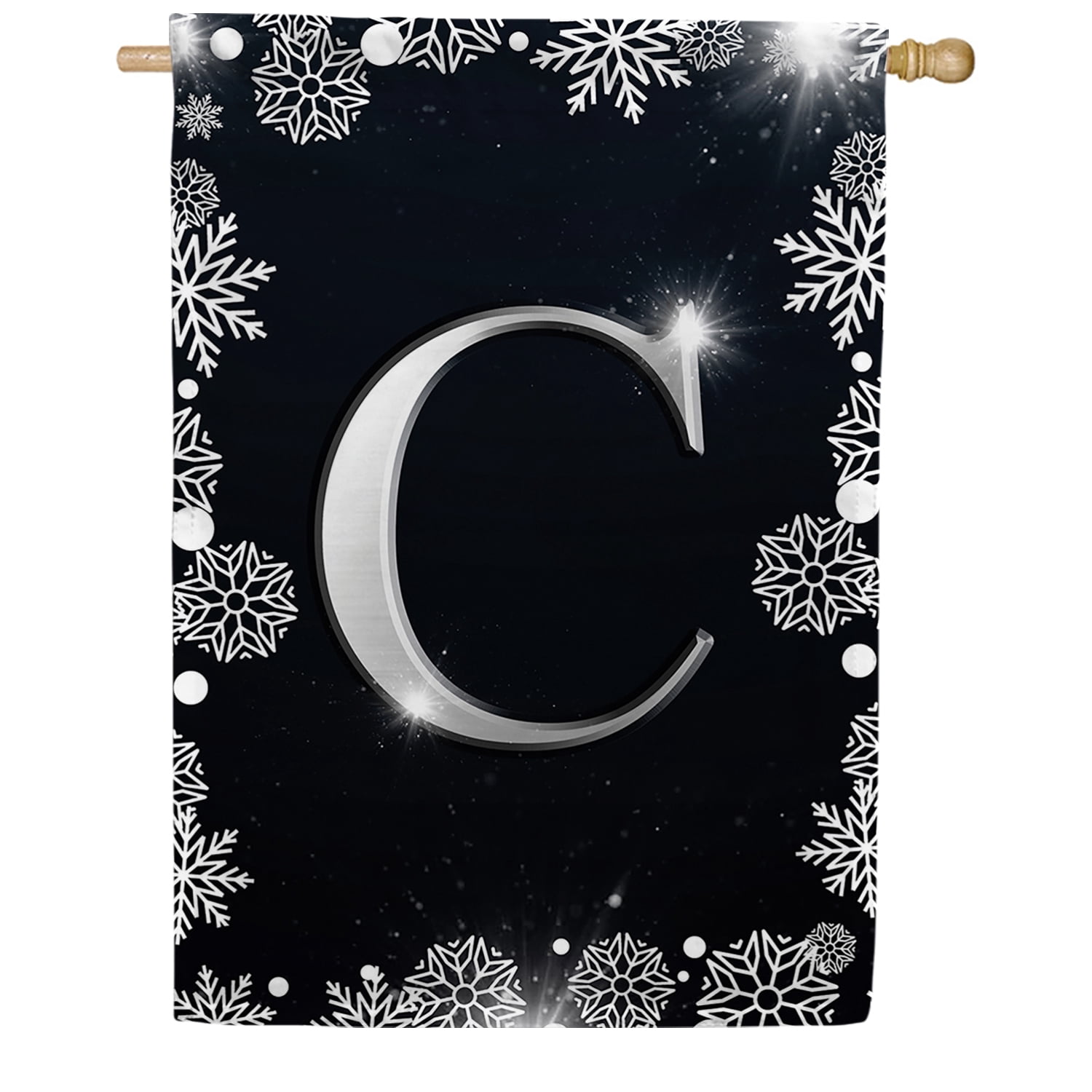 America Forever Winter Monogram Letter C House Flag Vertical Double Sided 28 x 40 inches Christmas Holiday Seasonal Flags for Outdoor, Yard, Porch Decoration, Silver Snowflakes Decoration