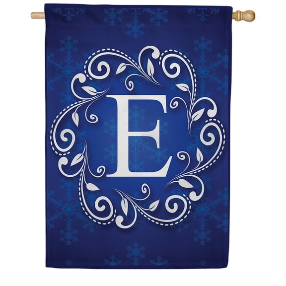 America Forever Winter Monogram Letter E House Flag Vertical Double Sided 28 x 40 inches Snowflakes in Winter Holiday Seasonal Flags for Outdoor, Yard, Porch Decoration, Blue House Flag