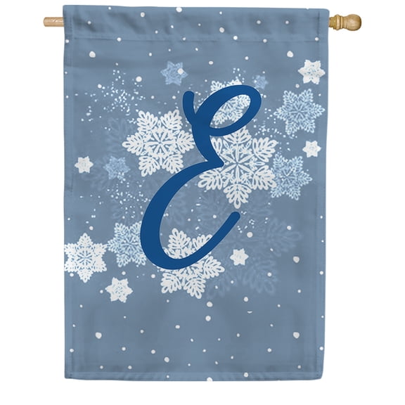 America Forever Winter Monogram Letter E House Flag Vertical Double Sided 28 x 40 inches Winter Holiday Seasonal Flags for Outdoor, Yard, Porch for Decoration, Blue Snowflake House Flag