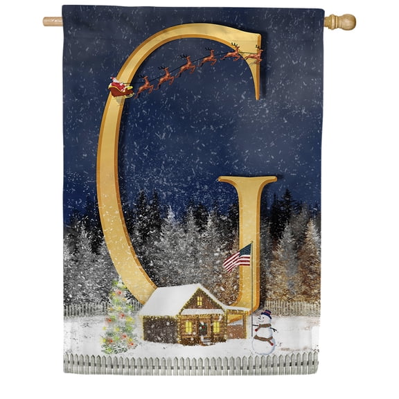 America Forever Winter Monogram Letter G House Flag Vertical Double Sided 28 x 40 inches Christmas Winter Holiday Seasonal Flags for Outdoor, Yard, Porch Decoration, Santa and Reindeer House Flag