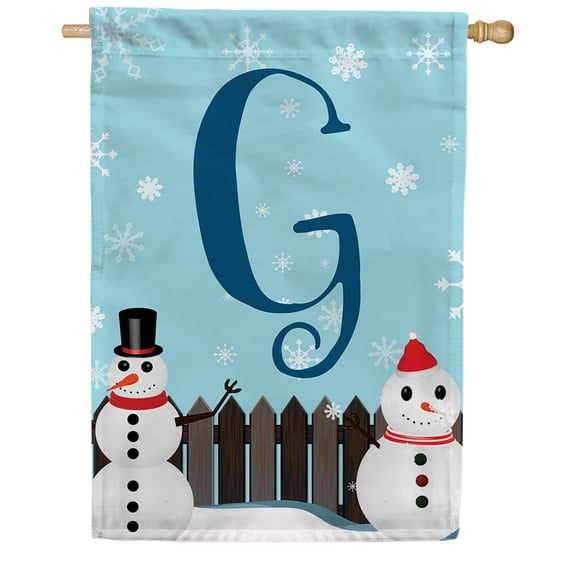 America Forever Winter Monogram Letter G House Flag Vertical Double Sided 28 x 40 inches Snowman in Winter Backyard Holiday Seasonal Flags for Outdoor, Yard, Porch Decoration, Let it Snow House Flag