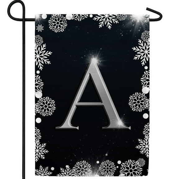 America Forever Winter Monogram Letter A Garden Flag Vertical Double Sided 12.5 x 18 inches Christmas Holiday Seasonal Flags for Outdoor, Yard, Porch Decoration, Silver Snowflakes Decoration