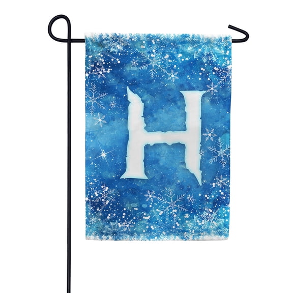 America Forever Winter Monogram Letter H Garden Flag Vertical Double Sided 12.5 x 18 inches Snowy Winter Holiday Seasonal Flags for Outdoor, Yard, Porch Decoration, Blue Background, Snowflake Flag