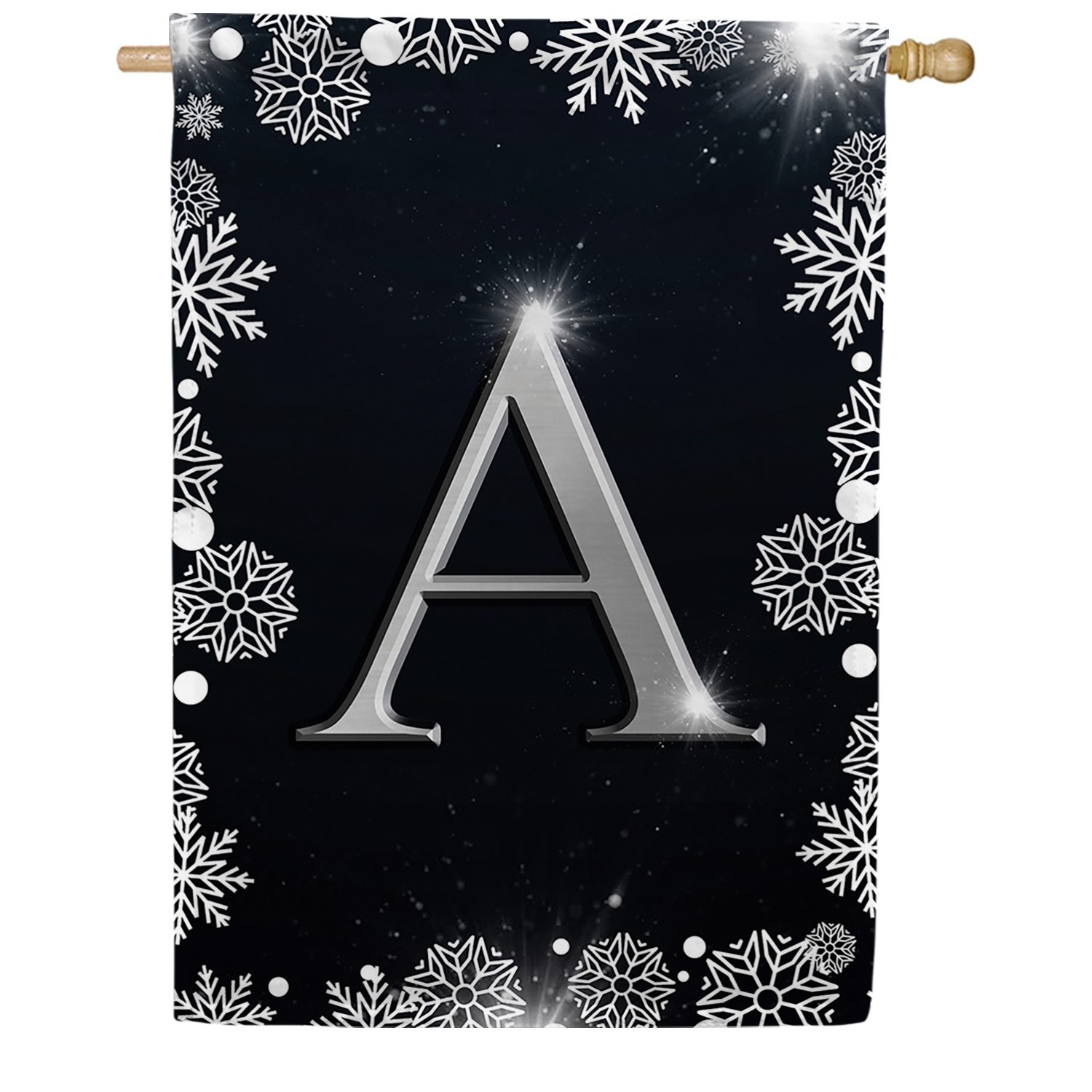 America Forever Winter Monogram Letter A House Flag Vertical Double Sided 28 x 40 inches Christmas Holiday Seasonal Flags for Outdoor, Yard, Porch Decoration, Silver Snowflakes Decoration