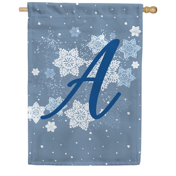 America Forever Winter Monogram Letter A House Flag Vertical Double Sided 28 x 40 inches Winter Holiday Seasonal Flags for Outdoor, Yard, Porch for Decoration, Blue Snowflake House Flag