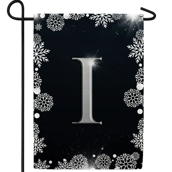 America Forever Winter Monogram Letter I Garden Flag Vertical Double Sided 12.5 x 18 inches Christmas Holiday Seasonal Flags for Outdoor, Yard, Porch Decoration, Silver Snowflakes Decoration