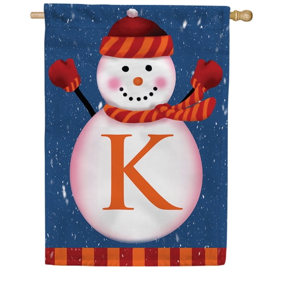 America Forever Winter Monogram Letter K House Flag, Snowman Garden Dcor, Vertical Double Sided 28 x 40 inches Merry Christmas Snowflake Winter Holiday Seasonal Flags for Outdoor Decoration
