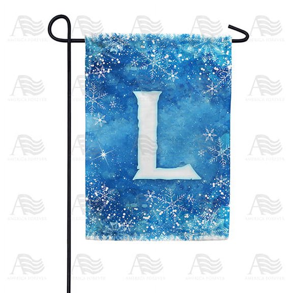America Forever Winter Monogram Letter L Garden Flag Vertical Double Sided 12.5 x 18 inches Snowy Winter Holiday Seasonal Flags for Outdoor, Yard, Porch Decoration, Blue Background, Snowflake Flag