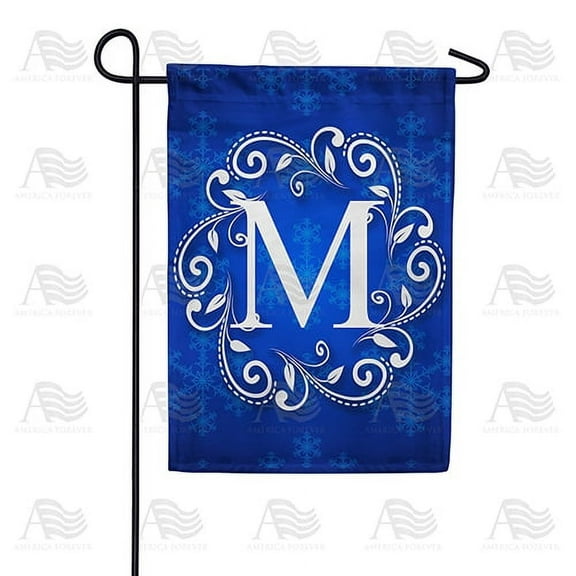 America Forever Winter Monogram Letter M Garden Flag Vertical Double Sided 12.5 x 18 inches Snowflakes in Winter Holiday Seasonal Decor for Outdoor, Yard, Porch Decoration, Blue Garden Flag