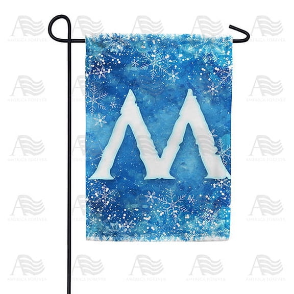 America Forever Winter Monogram Letter M Garden Flag Vertical Double Sided 12.5 x 18 inches Snowy Winter Holiday Seasonal Flags for Outdoor, Yard, Porch Decoration, Blue Background, Snowflake Flag