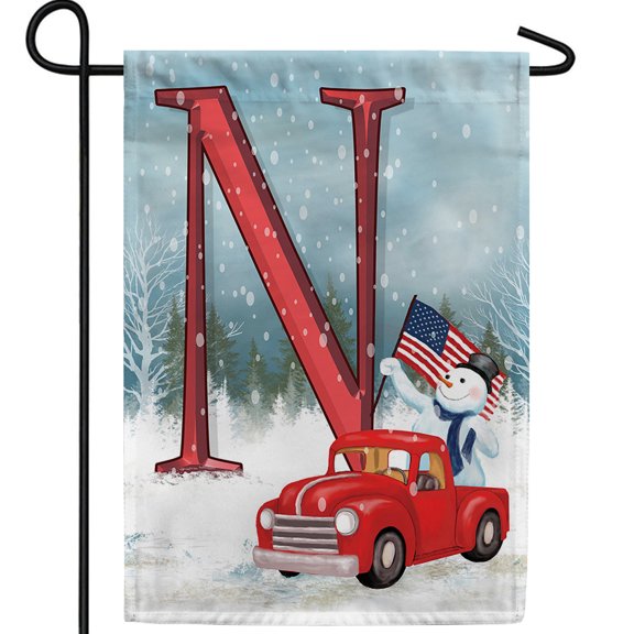 America Forever Winter Monogram Letter N Garden Flag Vertical Double Sided 12.5 x 18 inches Merry Christmas Happy Holiday Seasonal Flags for Outdoor, Yard, Porch Decoration, Patriotic Snowman