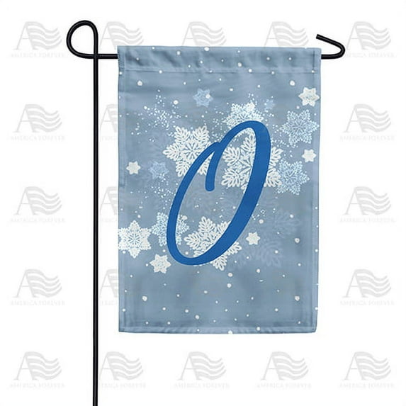 America Forever Winter Monogram Letter O Garden Flag Vertical Double Sided 12.5 x 18 inches Winter Holiday Decor for Outdoor, Porch for Decoration, Blue Snowflake Yard Flag