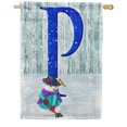 thumbnail image 1 of America Forever Winter Monogram Letter P House Flag Vertical Double Sided 28 x 40 inches Snowman in Winter Holiday Seasonal Flags for Outdoor, Yard, Porch Decoration, Merry Christmas House Flag, 1 of 5