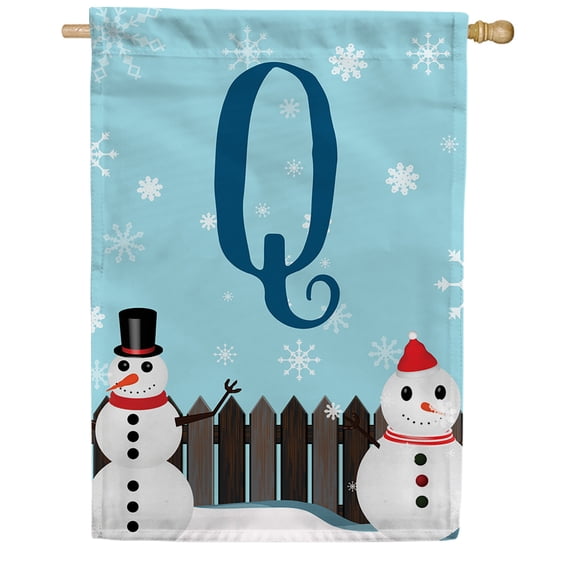 America Forever Winter Monogram Letter Q House Flag Vertical Double Sided 28 x 40 inches Snowman in Winter Backyard Holiday Seasonal Flags for Outdoor, Yard, Porch Decoration, Let it Snow House Flag
