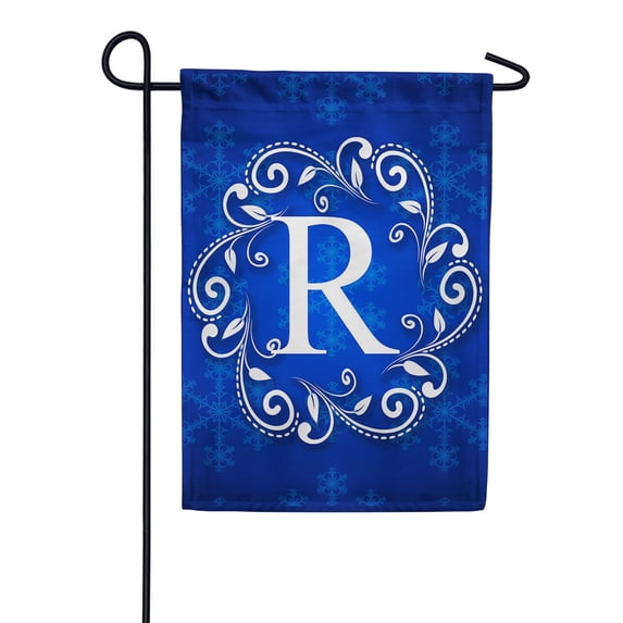 America Forever Winter Monogram Letter R Garden Flag Vertical Double Sided 12.5 x 18 inches Snowflakes in Winter Holiday Seasonal Decor for Outdoor, Yard, Porch Decoration, Blue Garden Flag