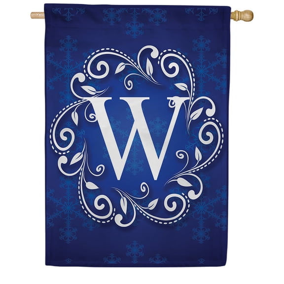America Forever Winter Monogram Letter W House Flag Vertical Double Sided 28 x 40 inches Snowflakes in Winter Holiday Seasonal Flags for Outdoor, Yard, Porch Decoration, Blue House Flag