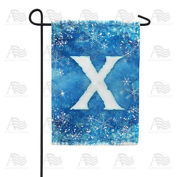 America Forever Winter Monogram Letter X Garden Flag Vertical Double Sided 12.5 x 18 inches Snowy Winter Holiday Seasonal Flags for Outdoor, Yard, Porch Decoration, Blue Background, Snowflake Flag
