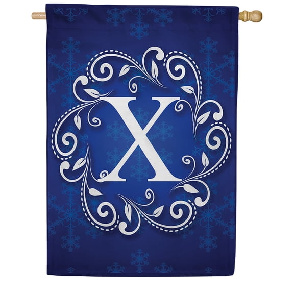 America Forever Winter Monogram Letter X House Flag Vertical Double Sided 28 x 40 inches Snowflakes in Winter Holiday Seasonal Flags for Outdoor, Yard, Porch Decoration, Blue House Flag