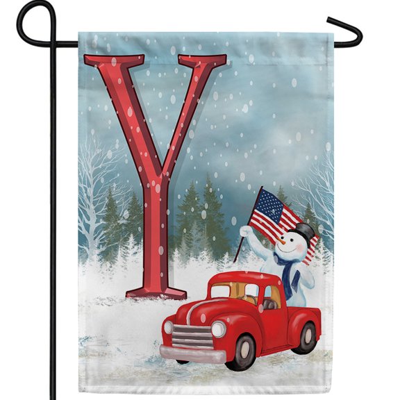 America Forever Winter Monogram Letter Y Garden Flag Vertical Double Sided 12.5 x 18 inches Merry Christmas Happy Holiday Seasonal Flags for Outdoor, Yard, Porch Decoration, Patriotic Snowman