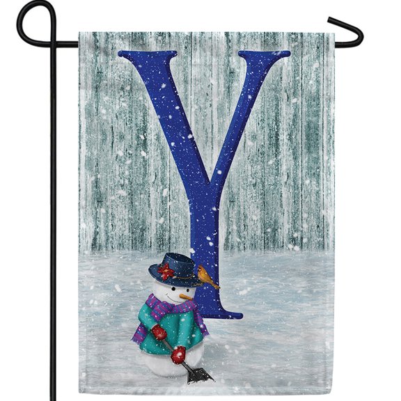 America Forever Winter Monogram Letter Y Garden Flag Vertical Double Sided 12.5 x 18 inches Snowman in Winter Holiday Seasonal Decor for Outdoor, Yard, Porch, Let it Snow Garden Flag