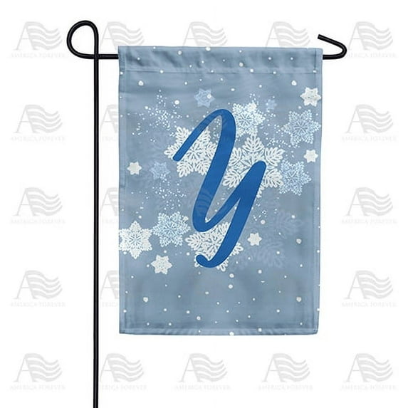 America Forever Winter Monogram Letter Y Garden Flag Vertical Double Sided 12.5 x 18 inches Winter Holiday Decor for Outdoor, Porch for Decoration, Blue Snowflake Yard Flag