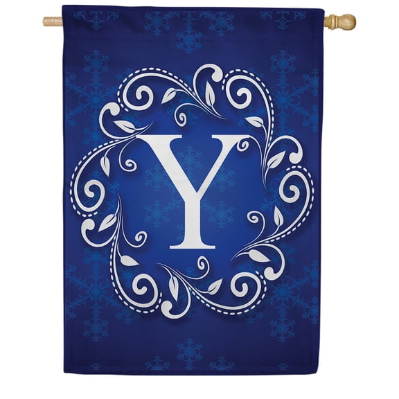 America Forever Winter Monogram Letter Y House Flag Vertical Double Sided 28 x 40 inches Snowflakes in Winter Holiday Seasonal Flags for Outdoor, Yard, Porch Decoration, Blue House Flag