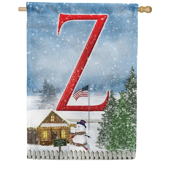 America Forever Winter Monogram Letter Z House Flag Vertical Double Sided 28 x 40 inches Christmas Flag, Winter Holiday Seasonal Decor for Outdoor, Yard, Porch, Patriotic Snowman American Flag