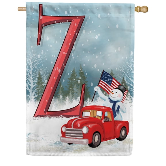 America Forever Winter Monogram Letter Z House Flag Vertical Double Sided 28 x 40 inches Merry Christmas Winter Holiday Seasonal Flags for Outdoor, Yard, Porch Decoration, American Snowman House Flag