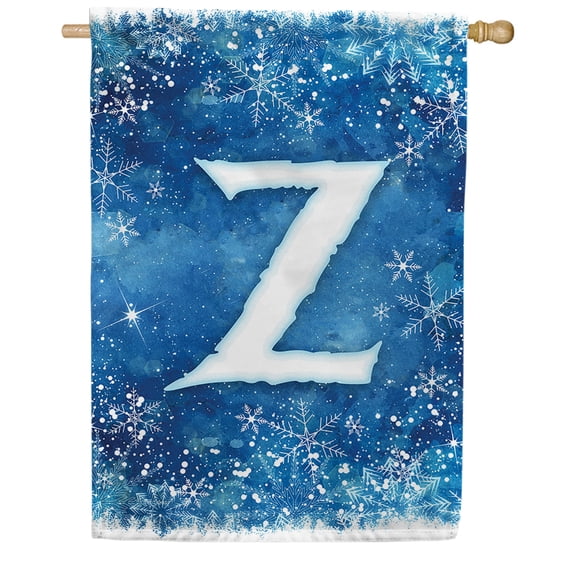 America Forever Winter Monogram Letter Z House Flag Vertical Double Sided 28 x 40 inches Snowy Winter Holiday Seasonal Flags for Outdoor, Yard, Porch Decoration, Blue Background, Snowflake House Flag
