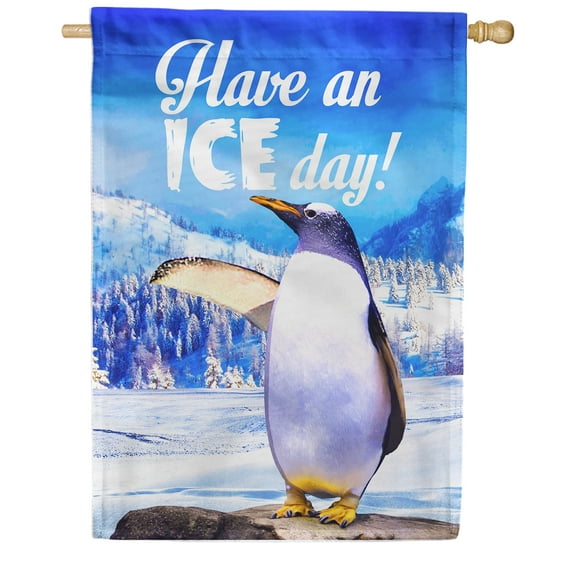 America Forever Winter Penguin House Flag Double Sided Vertical Decorative 28 x 40 inches for Outdoor, Yard, Porch Happy Holiday Let it Snow Welcome Winter Birds House Flag