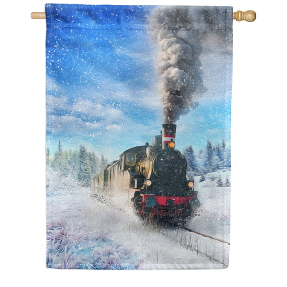 America Forever Winter Polar Express Christmas House Flag Double Sided Vertical Decorative 28 x 40 inches for Outdoor, Yard, Porch Happy Holidays Welcome Winter Snowfall Snowy Tracks