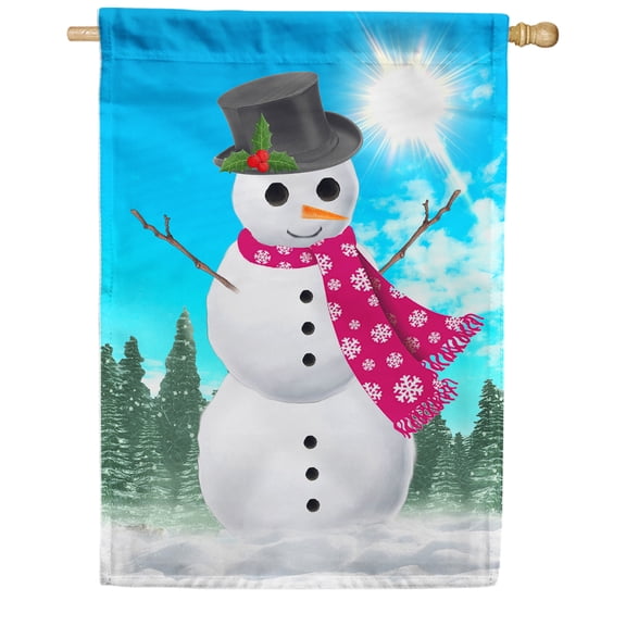 America Forever Winter Snowman House Flag Double Sided Vertical Decorative 28 x 40 inches for Outdoor, Yard, Porch Happy Holiday Good Morning Sunshine Snowflake Scarfs House Flag