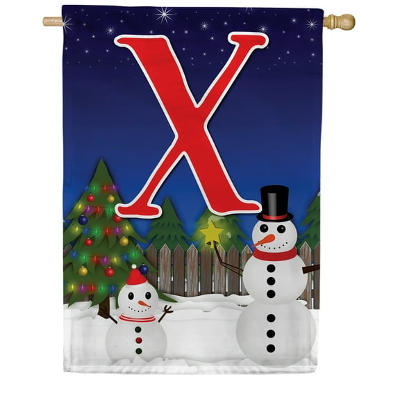 America Forever Winter Snowman Monogram Letter X House Flag 28 x 40 inch Double Sided, Christmas Snowman Flag, Xmas Tree Winter Holiday Farmhouse Yard Seasonal Xmas Outdoor Décor