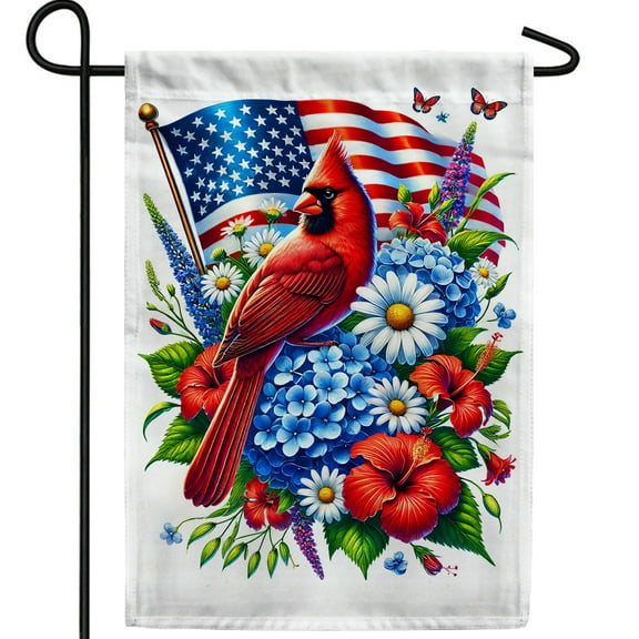 America Forever cardinal patriotic garden flag, 12.5 x 18 inch Double Sided, American Flag Garden Flag, Spring Flower Red Cardinal Banner, Spring Summer Seasonal Outdoor Decorative for Lawn