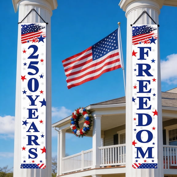 America Fourth of July Decorations Banners, Hanging American Flag Banners, Patriotic Memorial Day Decor, US Birthday Memorial Banner Outdoor Home Hanging Sign, 12*71 inch