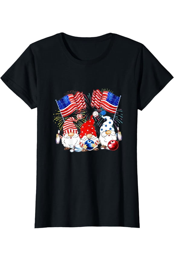 America Gnomes Bowling Fireworks American Flag 4th Of July T-Shirt