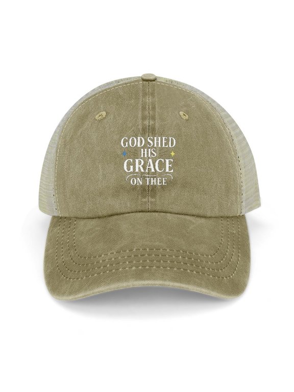 America God Shed His Grace On Thee Khaki Trucker Hat for Men Women, Adjustable Mesh Back Baseball Cap