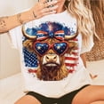 thumbnail image 1 of America Highland Cow T-Shirt, USA Patriotic Cow Tee, 4th of July Western Ranch Shirt, Red White Blue Memorial Day Graphic Tee, 1 of 5