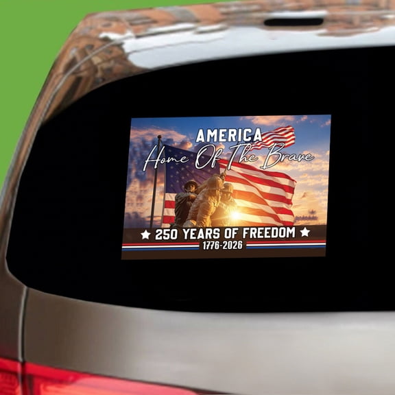 America Home of the Brave 250 Years of Freedom Car Transparent Vinyl Decal, Patriotic American Flag Independence Anniversary Sticker