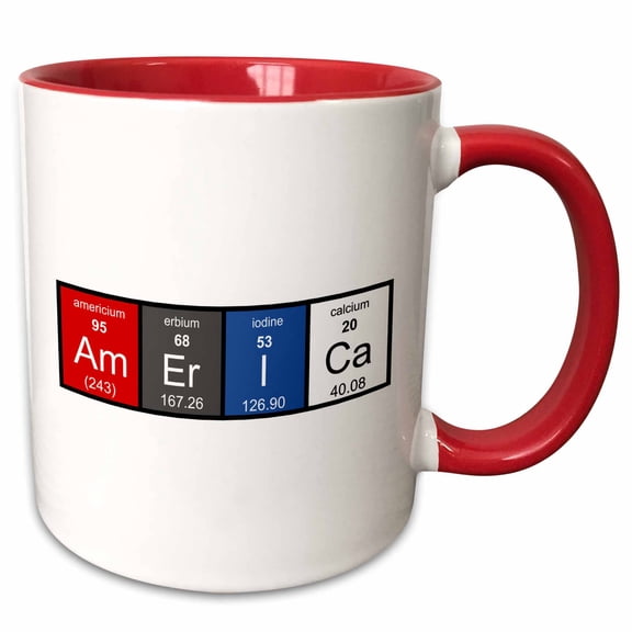 3drose, America in Elements from Periodic Table - Chemistry Chemical Science, 15oz Two-tone Red Mug