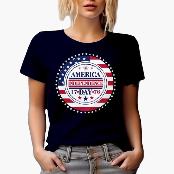America Independence 17 Day 76, Navy Blue T-Shirt, Medium