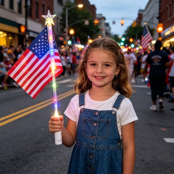 America Independence Day Illuminated Flags,Hand Held Banners with LED Lights,Patriotic Light Up Flag for 4th of July Parade,Party,1Pc