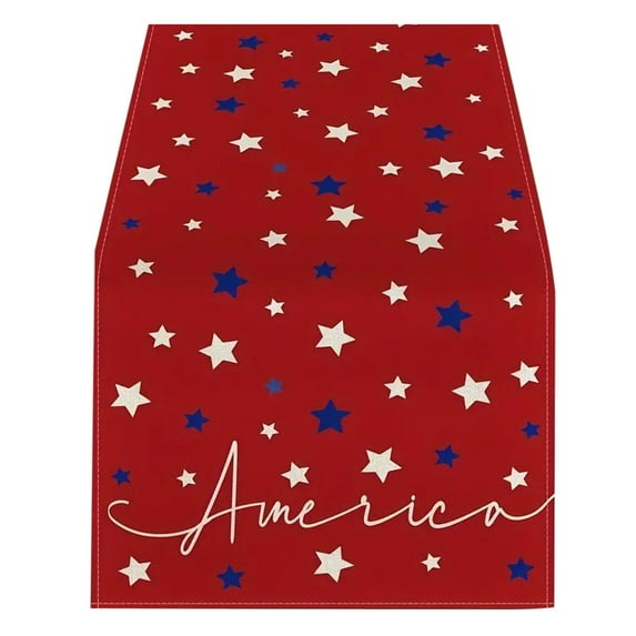 America Independence Day Patriotism Stars Table Runner, 13x72 Inch Red White Blue Star 4th of July Holiday Party Tablecloth Decoration for Kitchen Home Dining