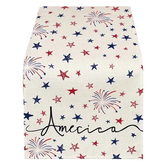 America Independence Day Patriotism Stars Table Runner, 13x72 Inch Red White Blue Star 4th of July Holiday Party Tablecloth Decoration for Kitchen Home Dining