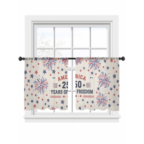 America Independence Day Sheer Curtains 2 Panels Set 250 YEARS OF FREEDOM Retro Firework Sheer Window Curtains Light Filtering Rod Pocket Voile Drapes for Bedroom Living Room 52"x45"